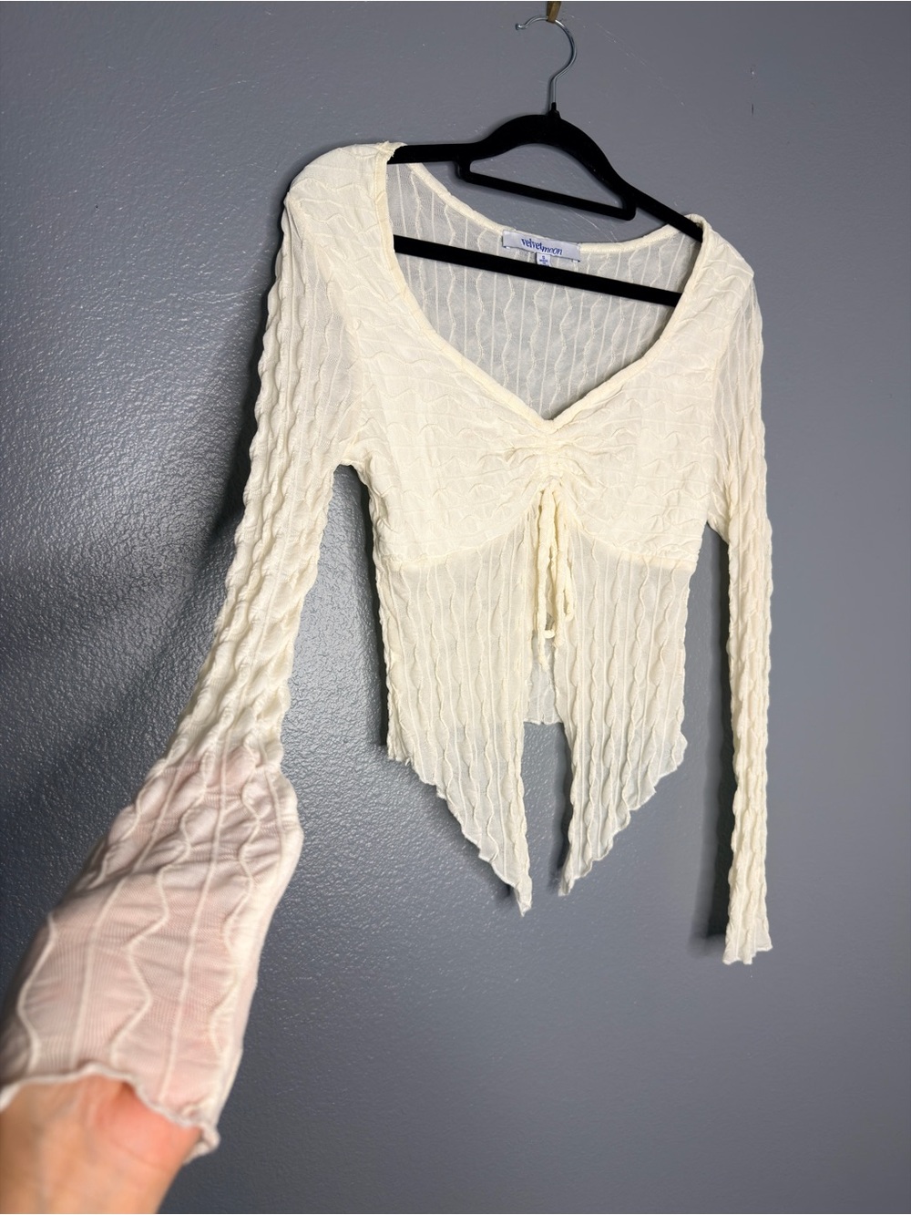 Sheer Ivory Long Sleeve Top Fairy Grunge Cottagecore Milkmaid Y2K Small